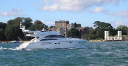 Brownsea Castle and motorboat