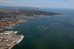 Poole Harbour and Port, looking south west to Poole & Christchurch Bays